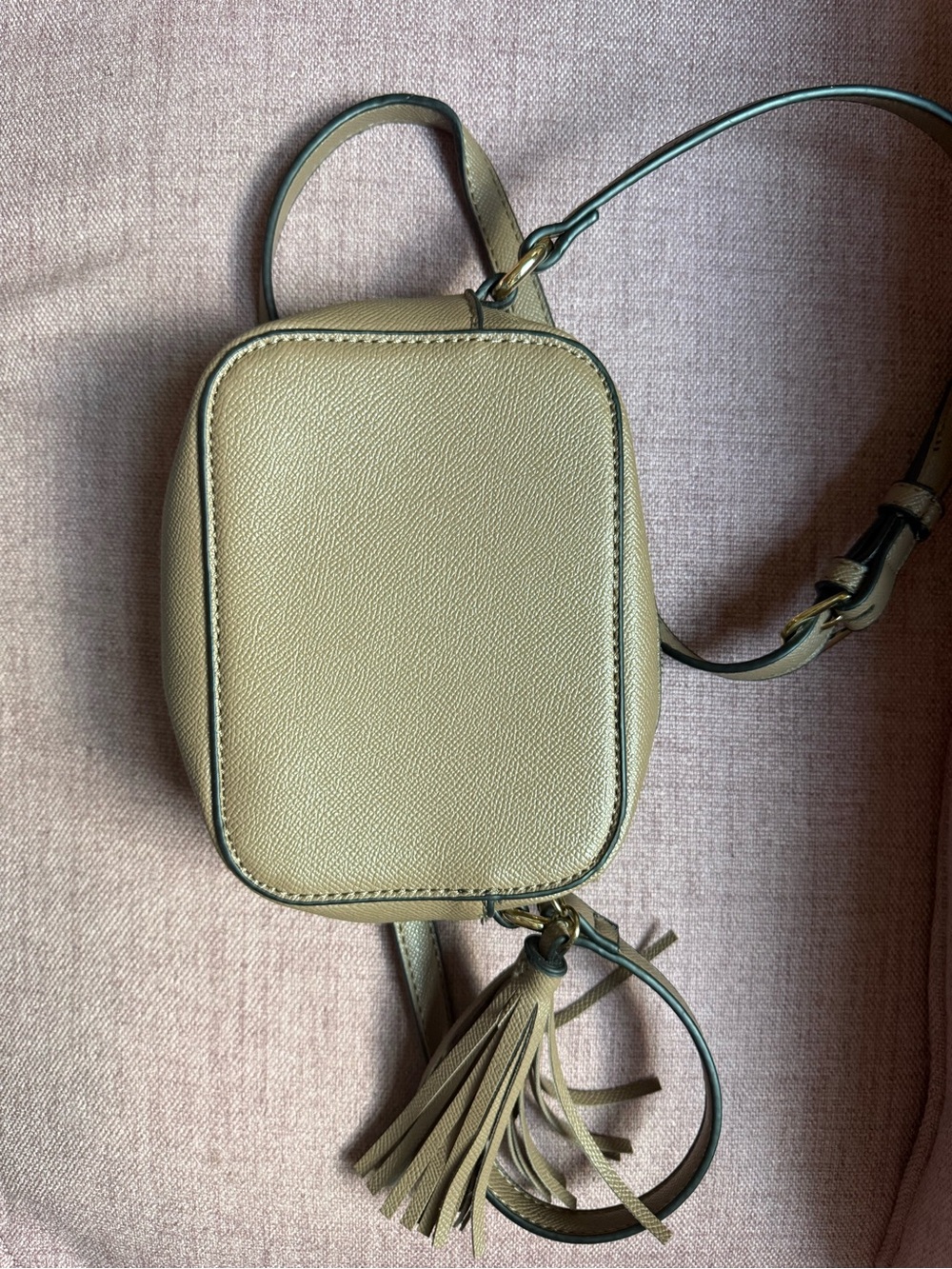 Leather Crossbody Camera Bag in Khaki with Tassel - Picture 2 of 3